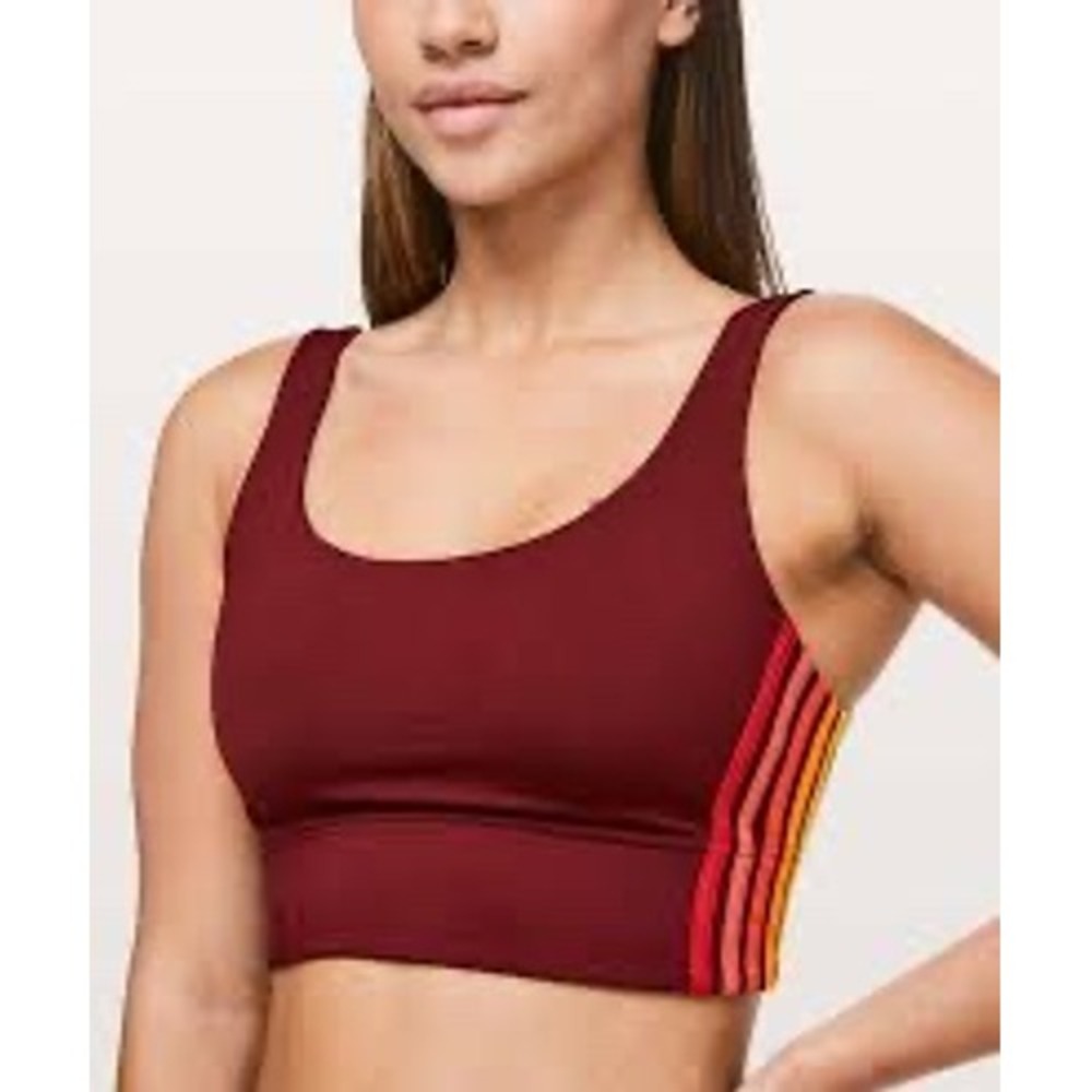 Lululemon Take A Hint Bra Size 4 Maroon Burgundy Longline Striped Sports Bra